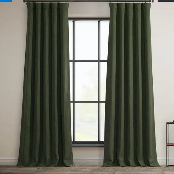 Exclusive Fabrics Faux Linen Green Blackout Curtains 50 x 108in - Picture 1 of 2